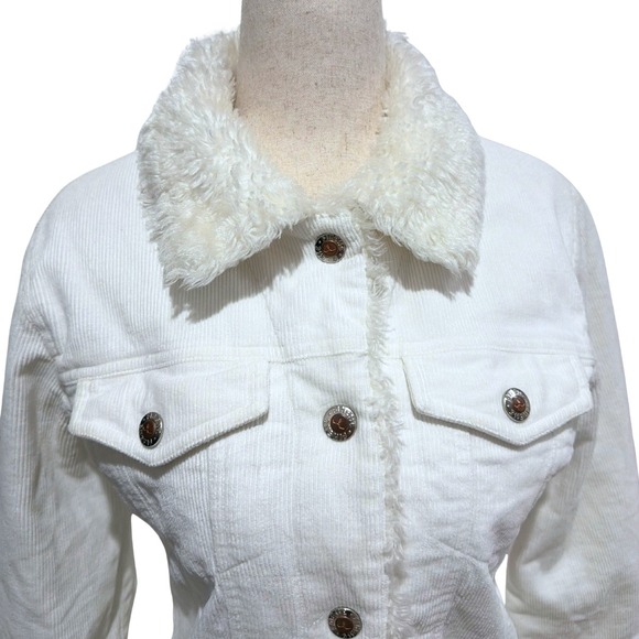 Y2K Finesse USA White Corduroy Sherpa Lined Jacket Women's Size S - Picture 2 of 3